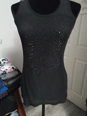 MVVZ Sheer Black Racerback With A Skull Design On Front